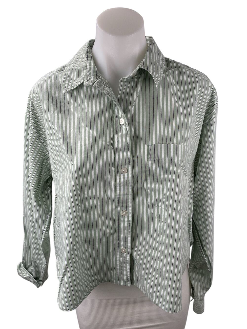 Abercrombie & Fitch Womens Green Striped Long Sleeve Button Down Shirt Top Sz S